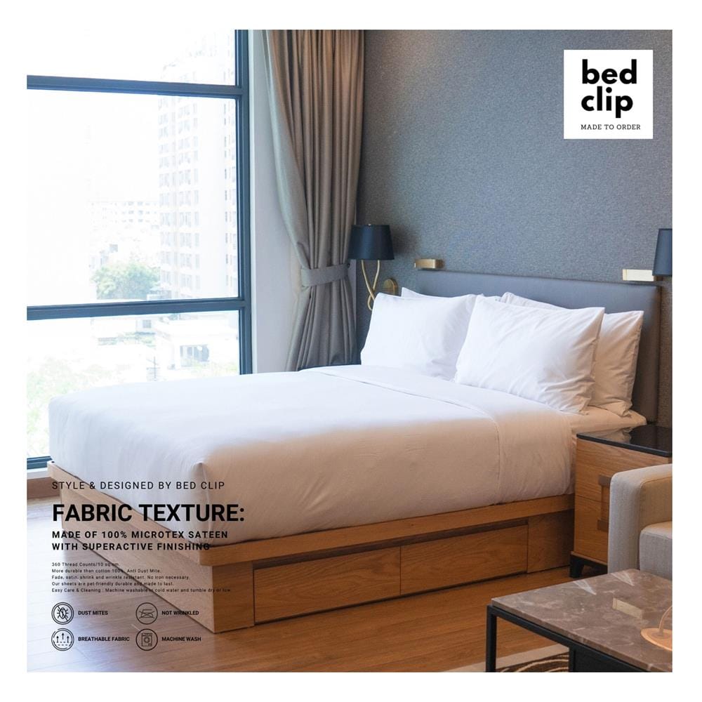 ผ้าปูที่นอน 6 ฟุต BED CLIP MICROTEX สี WHITE