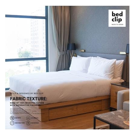 ผ้าปูที่นอน 6 ฟุต BED CLIP MICROTEX สี WHITE