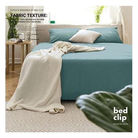 ชุดผ้าปูที่นอน 9.5 ฟุต 3 ชิ้น BED CLIP MICROTEX สี BLUE/GREEN SEA
