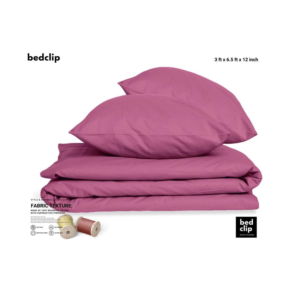 ชุดผ้าปูที่นอน 3 ฟุต 2 ชิ้น BED CLIP MICROTEX สี DARK PINK