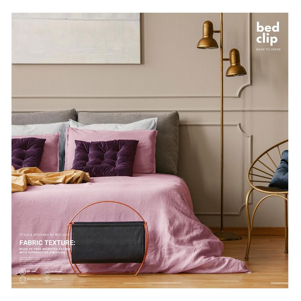 ชุดผ้าปูที่นอน 4 ฟุต 2 ชิ้น BED CLIP MICROTEX สี PINK
