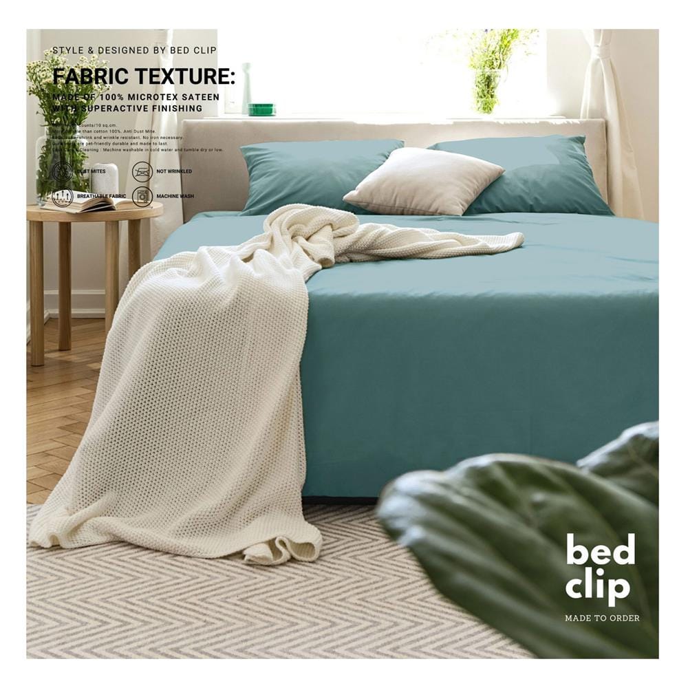 ชุดผ้าปูที่นอน 4 ฟุต 2 ชิ้น BED CLIP MICROTEX สี BLUE/GREEN SEA