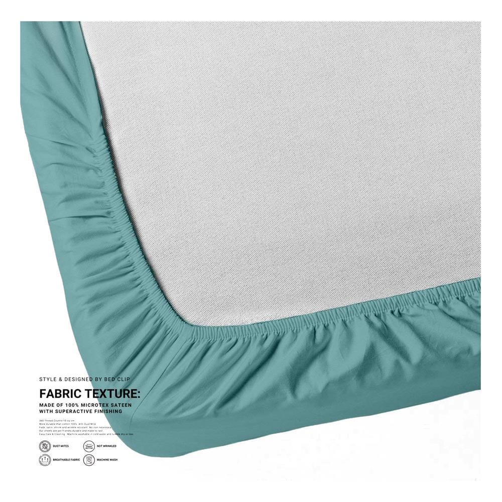 ชุดผ้าปูที่นอน 4 ฟุต 2 ชิ้น BED CLIP MICROTEX สี BLUE/GREEN SEA
