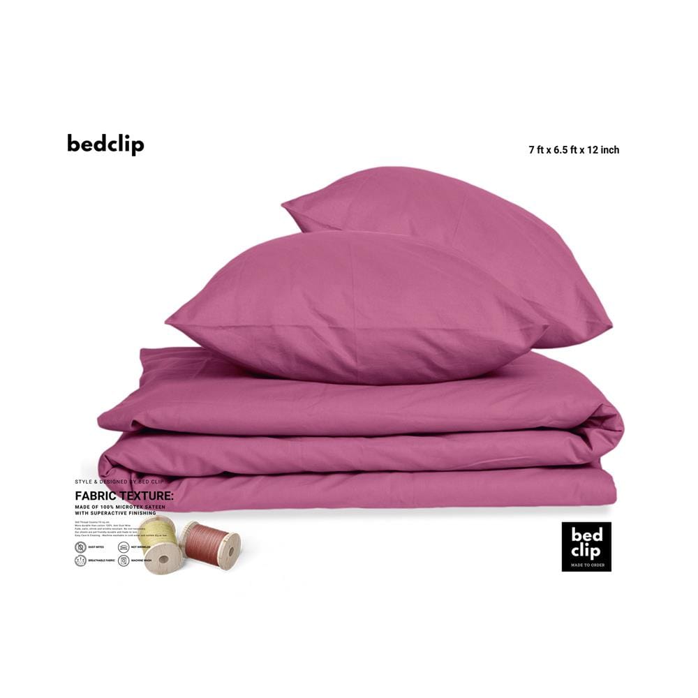 ชุดผ้าปูที่นอน 7 ฟุต 3 ชิ้น BED CLIP MICROTEX สี DARK PINK