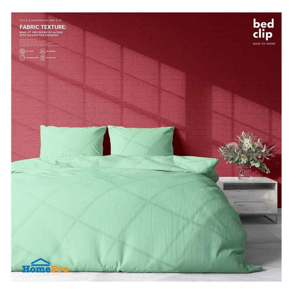 ชุดผ้าปูที่นอน 7 ฟุต 3 ชิ้น BED CLIP MICROTEX LIGHT สี LIGHT GREEN
