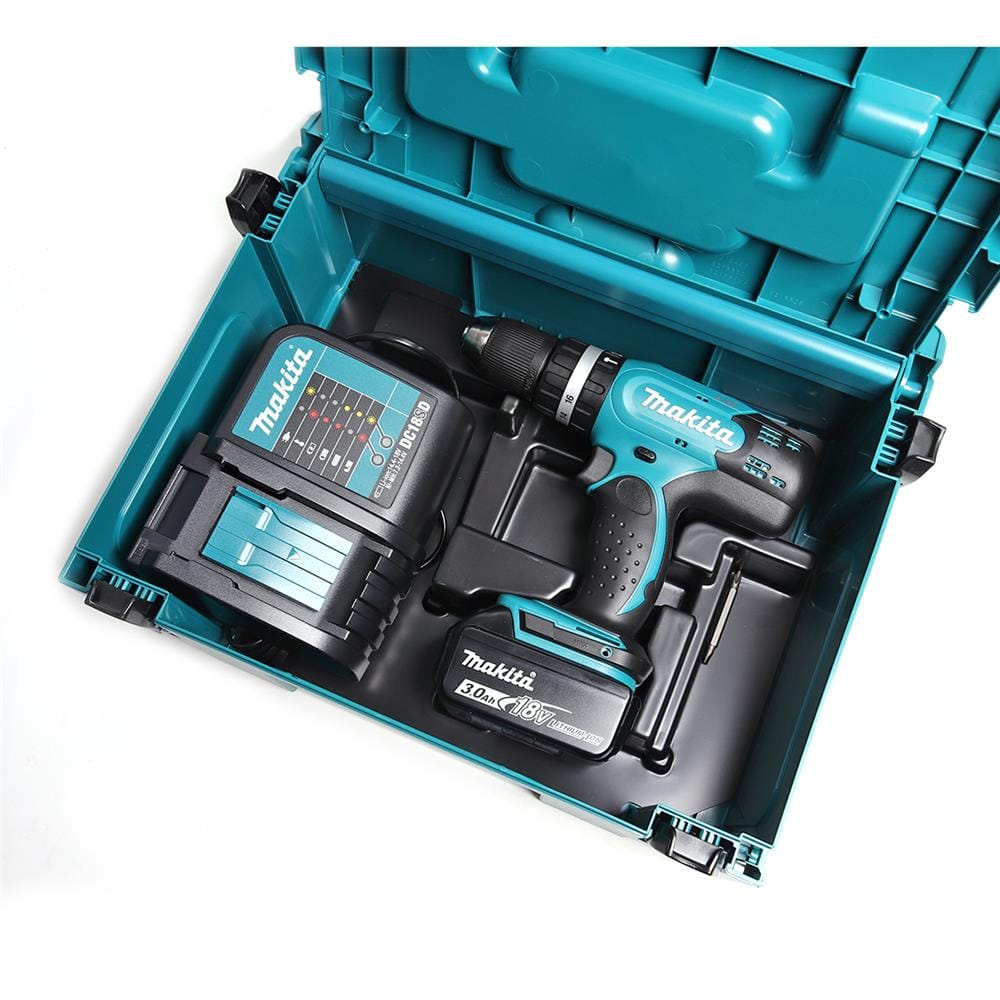 สว่านกระแทกไร้สาย (พร้อมแบตเตอรี่+กล่อง MAKPAC) MAKITA DHP453SF1J&nbsp;18 โวลต์