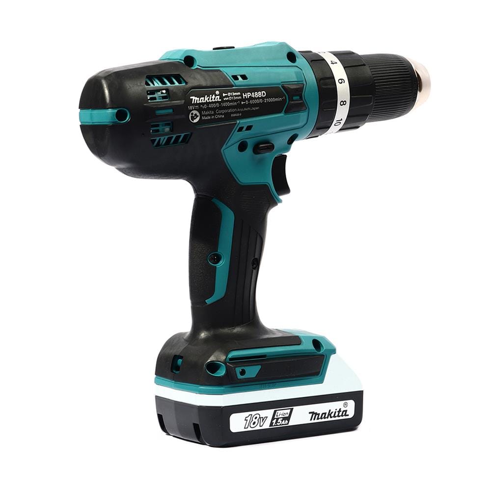 สว่านกระแทกไร้สาย MAKITA HP488DYEX1 18 โวลต์ พร้อมชุดอุปกรณ์เสริม (แพ็ก 74 ชิ้น)