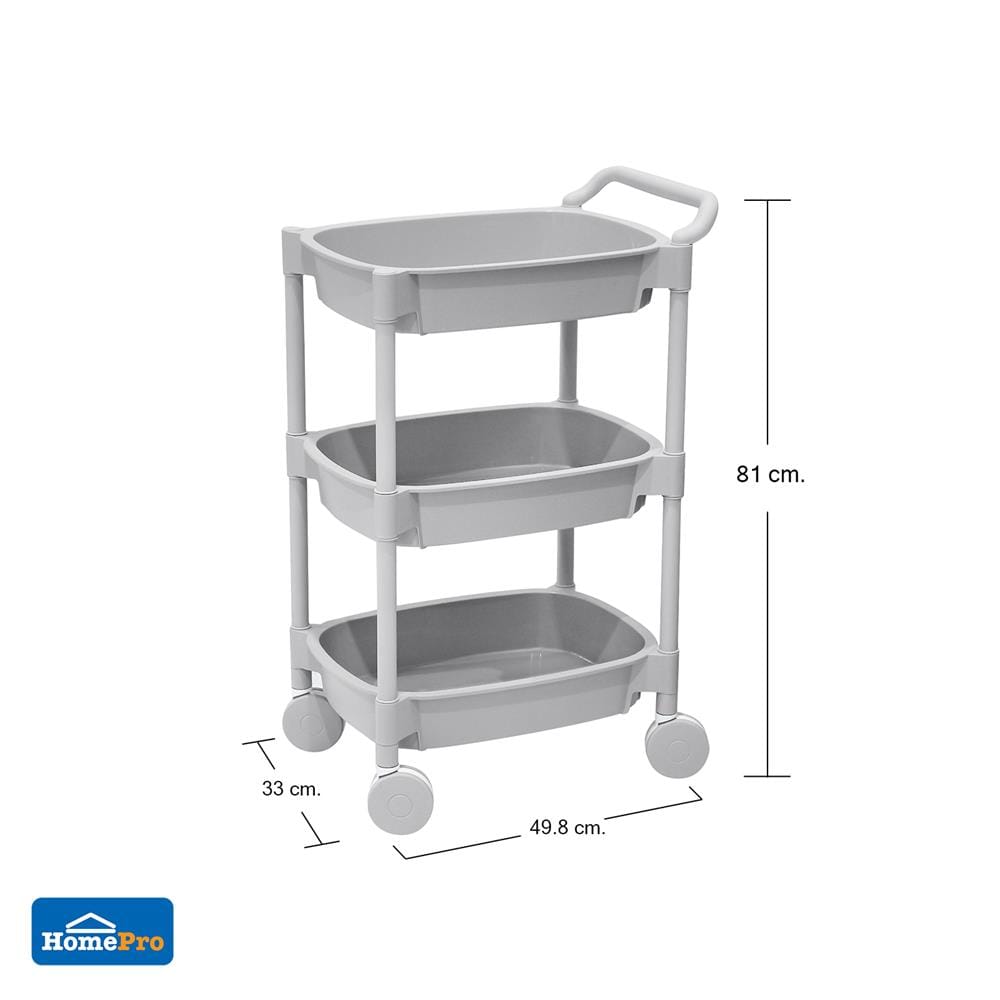 ชั้นวางของ 3 ชั้น มีล้อ STACKO 49.8x33x81 ซม. สีเทา