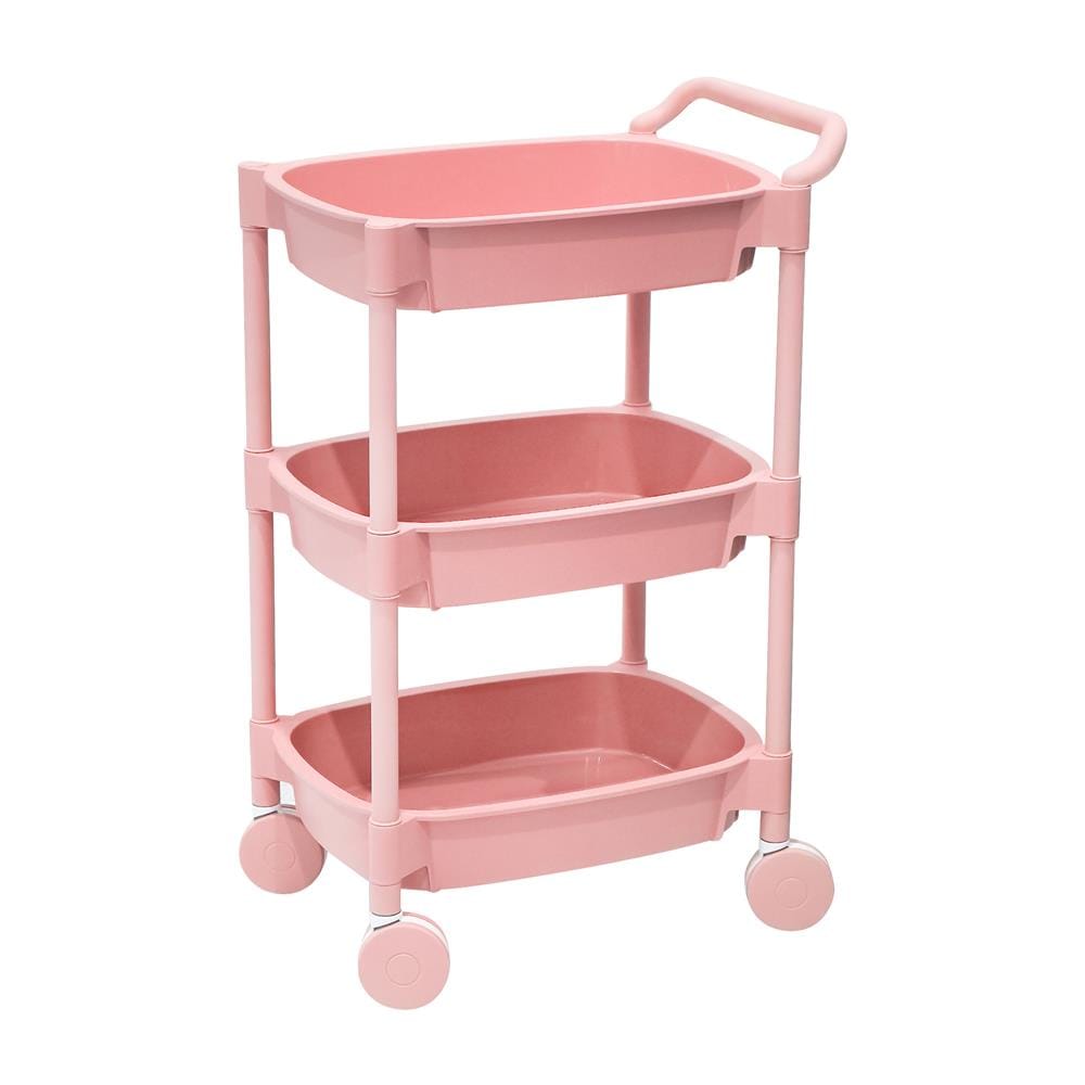 ชั้นวางของ 3 ชั้น มีล้อ STACKO 49.8x33x81 ซม. สีชมพู