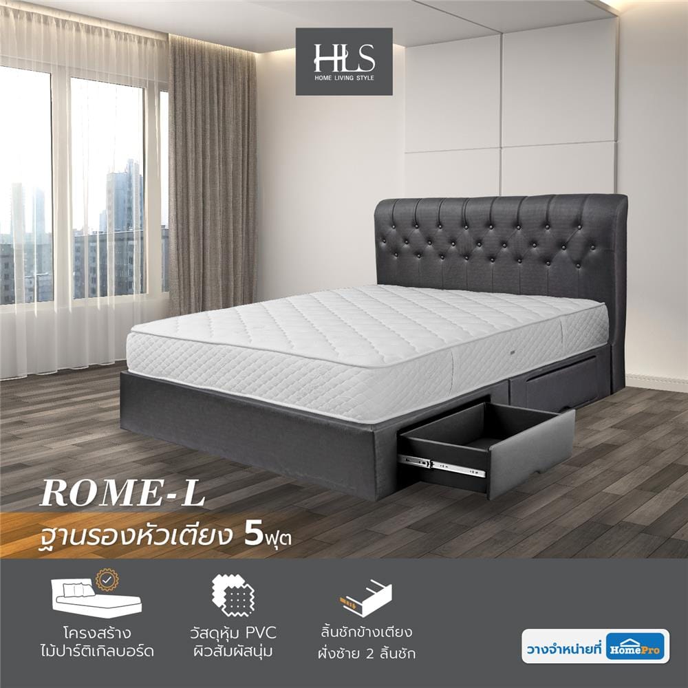 ฐานรองหัวเตียง 5 ฟุต HOME LIVING STYLE ROME-L สีดำ
