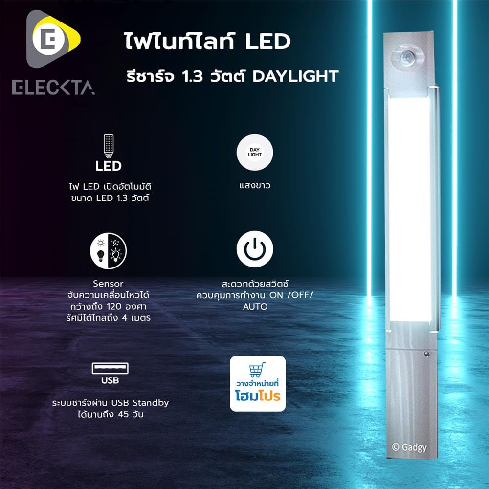 ไฟไนท์ไลท์ LED ELECKTA รีชาร์จ 1.3 วัตต์ DAYLIGHT