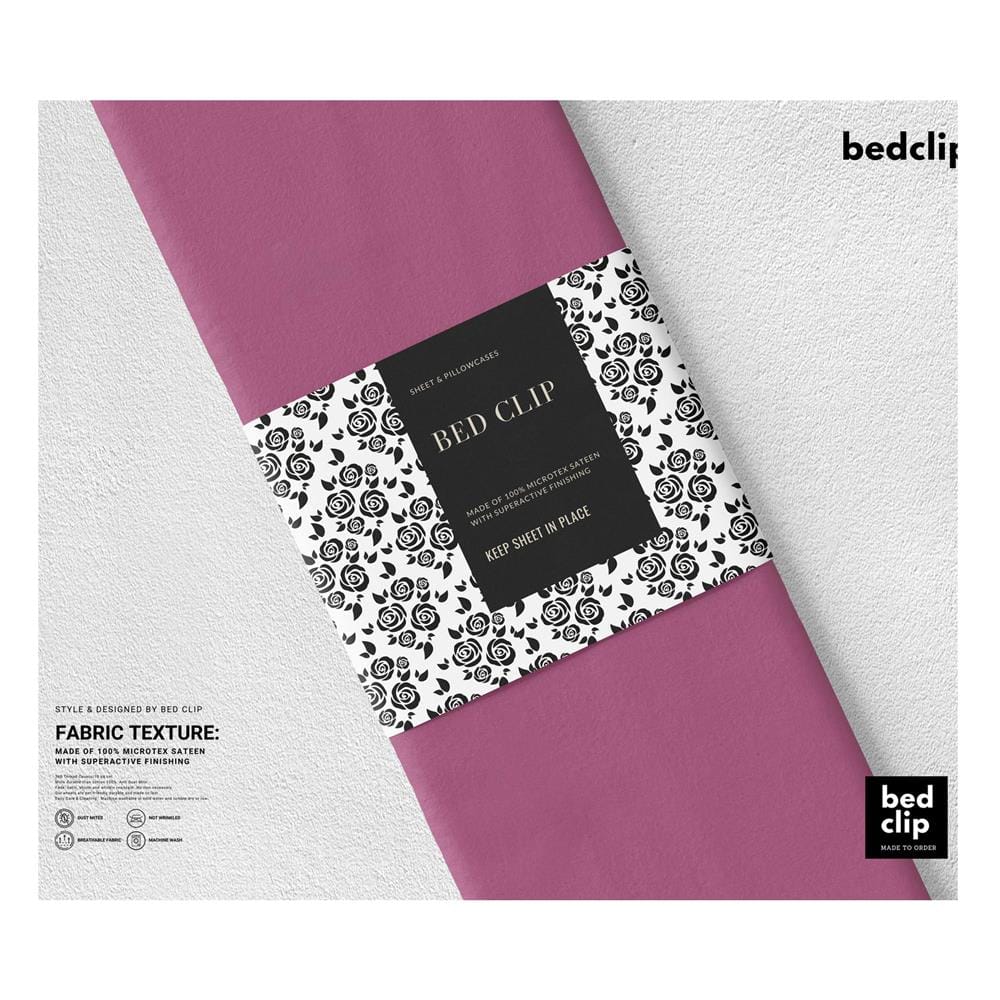 ผ้าปูที่นอน 4 ฟุต 2 ชิ้น BED CLIP MICROTEX สี DARK PINK