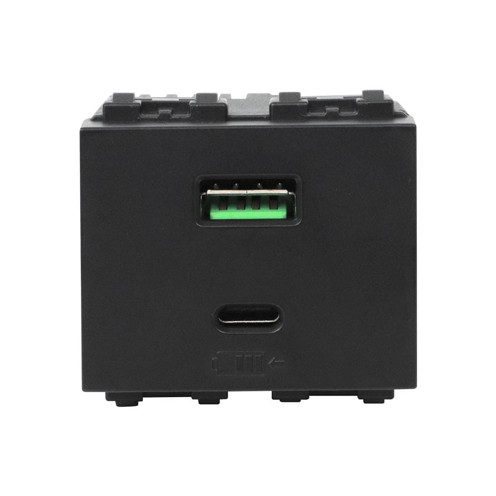 เต้ารับ USB 1 ช่อง + TYPE C 1 ช่อง ELECKTA BASIC สีดำ