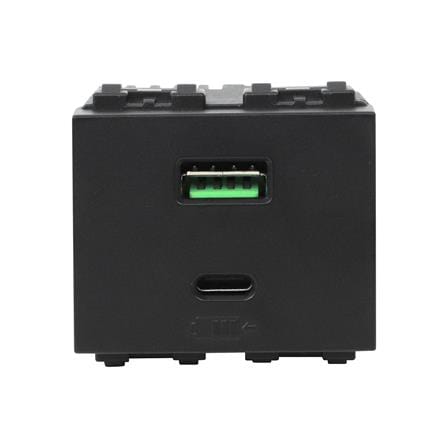 เต้ารับ USB 1 ช่อง + TYPE C 1 ช่อง ELECKTA BASIC สีดำ