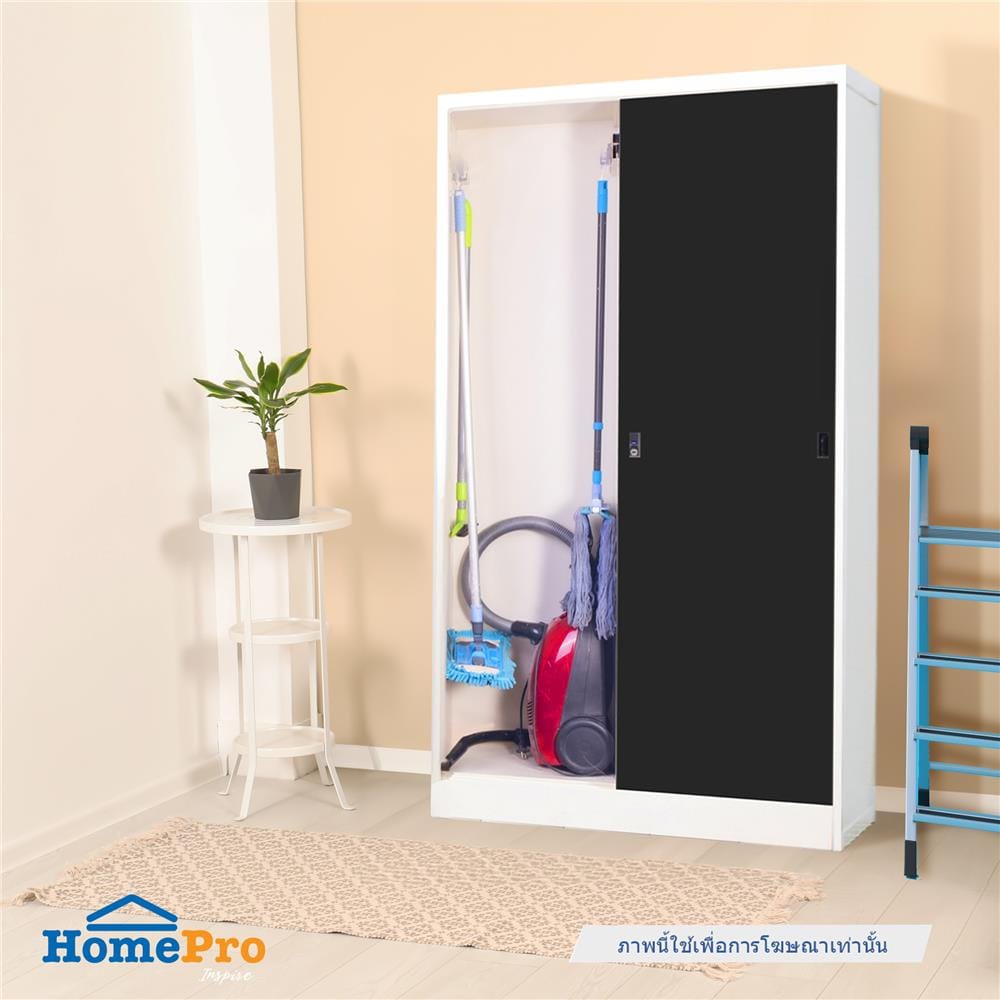 ตู้เก็บของบานเลื่อนทึบ KIOSK TM-120 สีขาว/ดำ