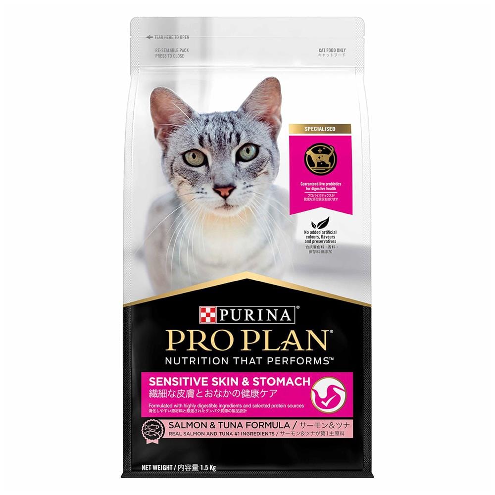 อาหารแมว PRO PLAN SENSITIVE SKIN AND STOMACH SALMON AND TUNA 1.5 กก.