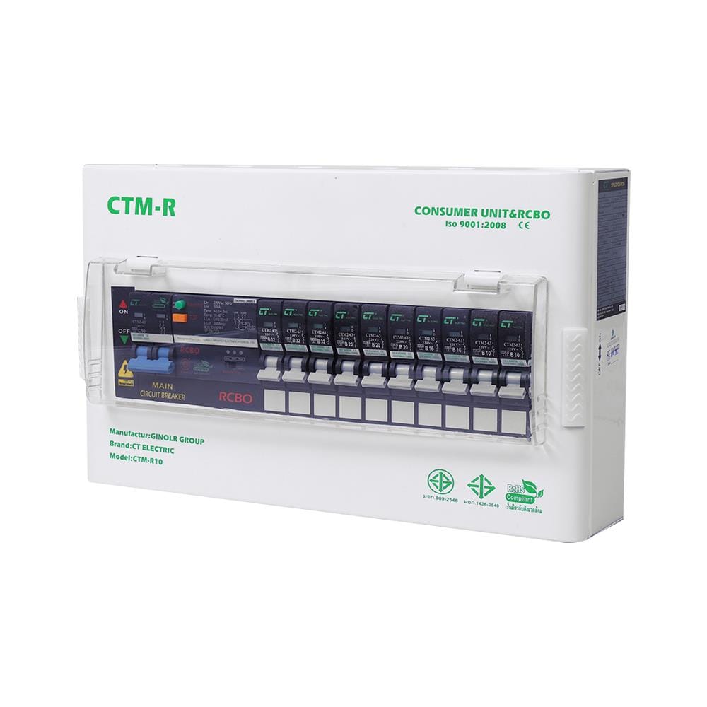 ชุดตู้คอนซูมเมอร์ยูนิต 10 ช่อง 50 แอมป์ พร้อมกันไฟรั่ว/ไฟดูด CT ELECTRIC
