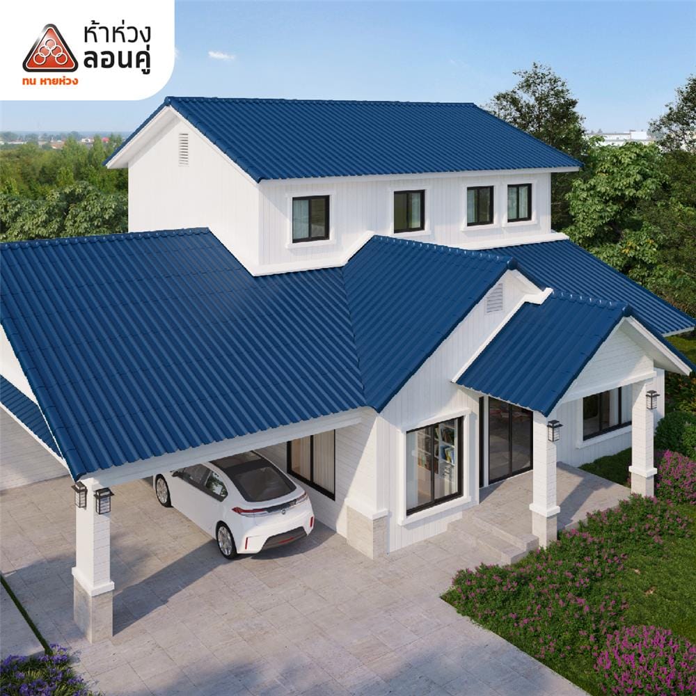 กระเบื้องหลังคาลอนคู่ ห้าห่วง 0.5x50x120 ซม. สีน้ำเงินคราม