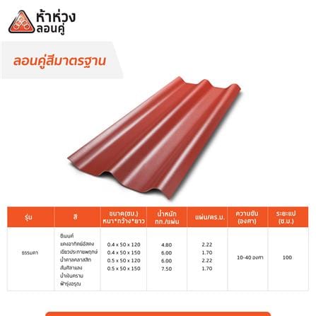กระเบื้องหลังคาลอนคู่ ห้าห่วง 50x150x0.5 ซม. สีน้ำตาลคลาสิก_4