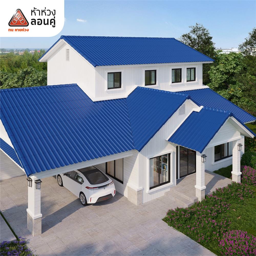 กระเบื้องหลังคาลอนคู่ ห้าห่วง 0.4x50x150 ซม. สีฟ้ารุ่งอรุณ