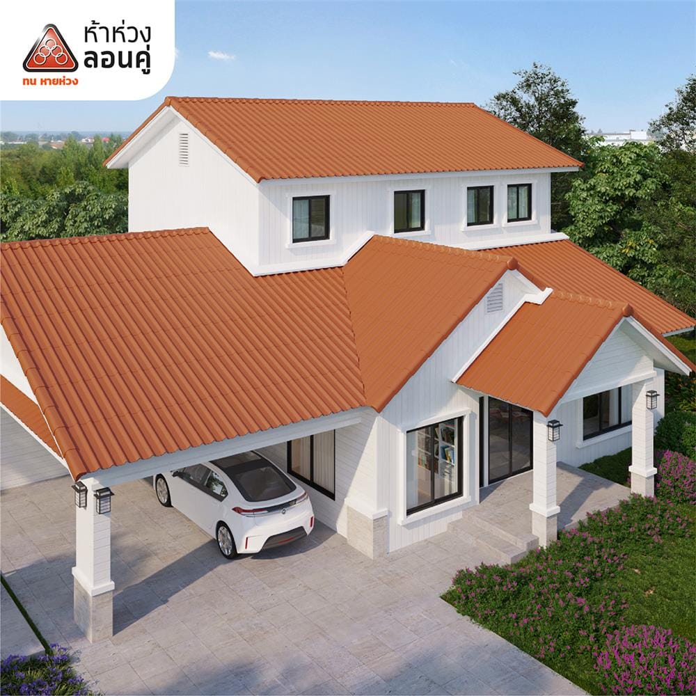 กระเบื้องหลังคาลอนคู่ ห้าห่วง 0.4x50x120 ซม. สีส้มศิลาแลง