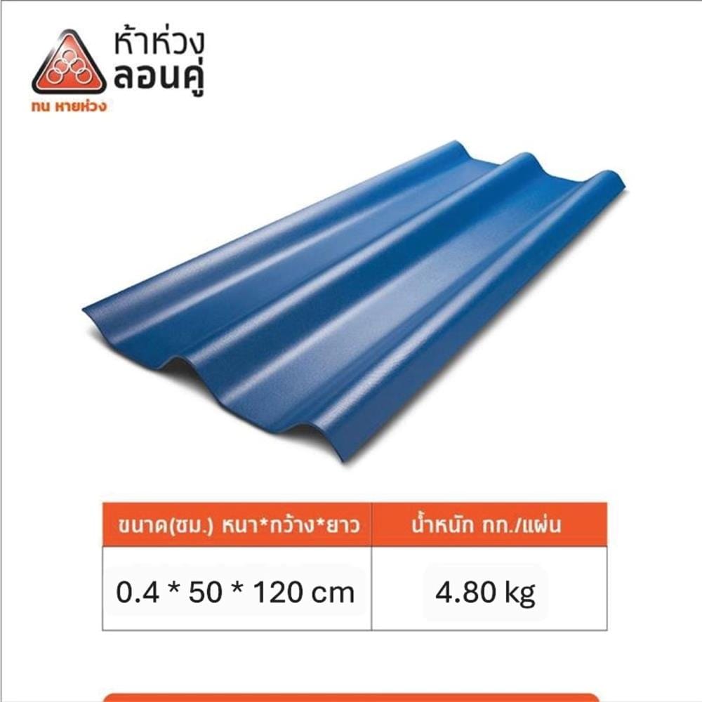 กระเบื้องหลังคาลอนคู่ ห้าห่วง 0.4x50x120 ซม. สีน้ำเงินคราม