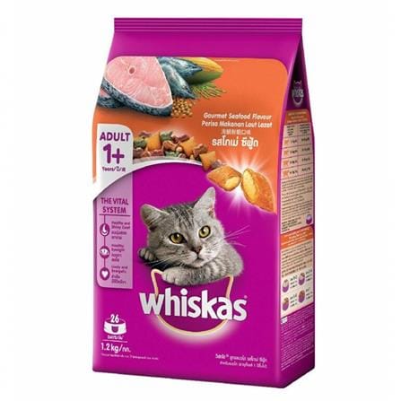 อาหารแมว WHISKAS ADULT พ็อกเก็ต รสโกเม่ซีฟู้ด 1.2 กก._0