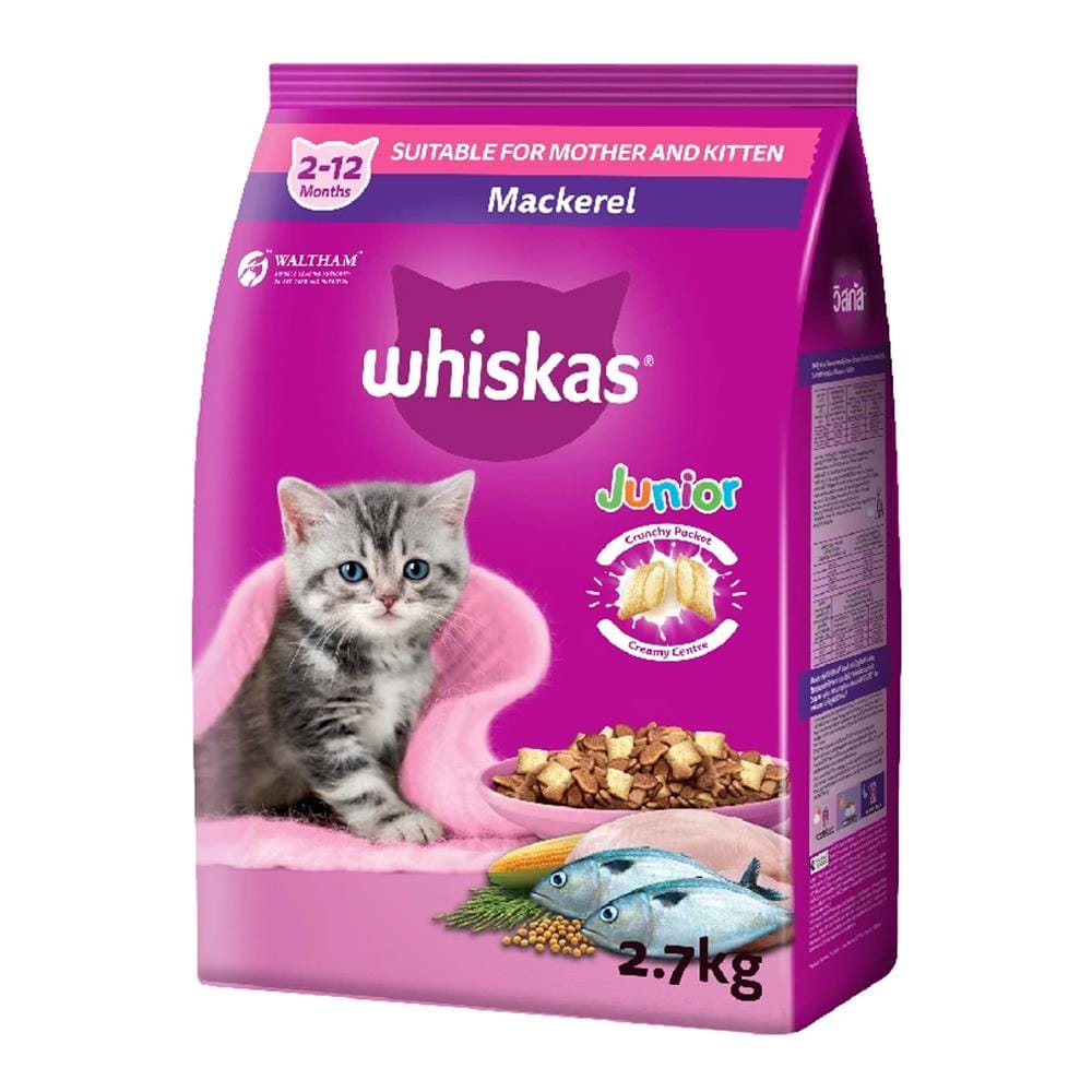 อาหารแมว WHISKAS JUNIOR POCKET รสปลาทูและนม 2.7 กก.