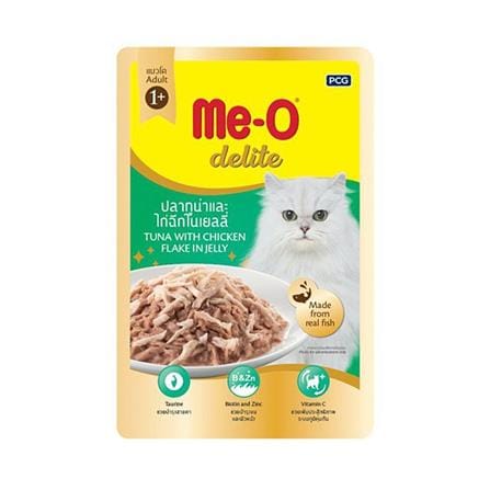 อาหารเปียกแมว MEO DELITE ปลาทูน่าและไก่ฉีกในเจลลี่ 70 ก._0