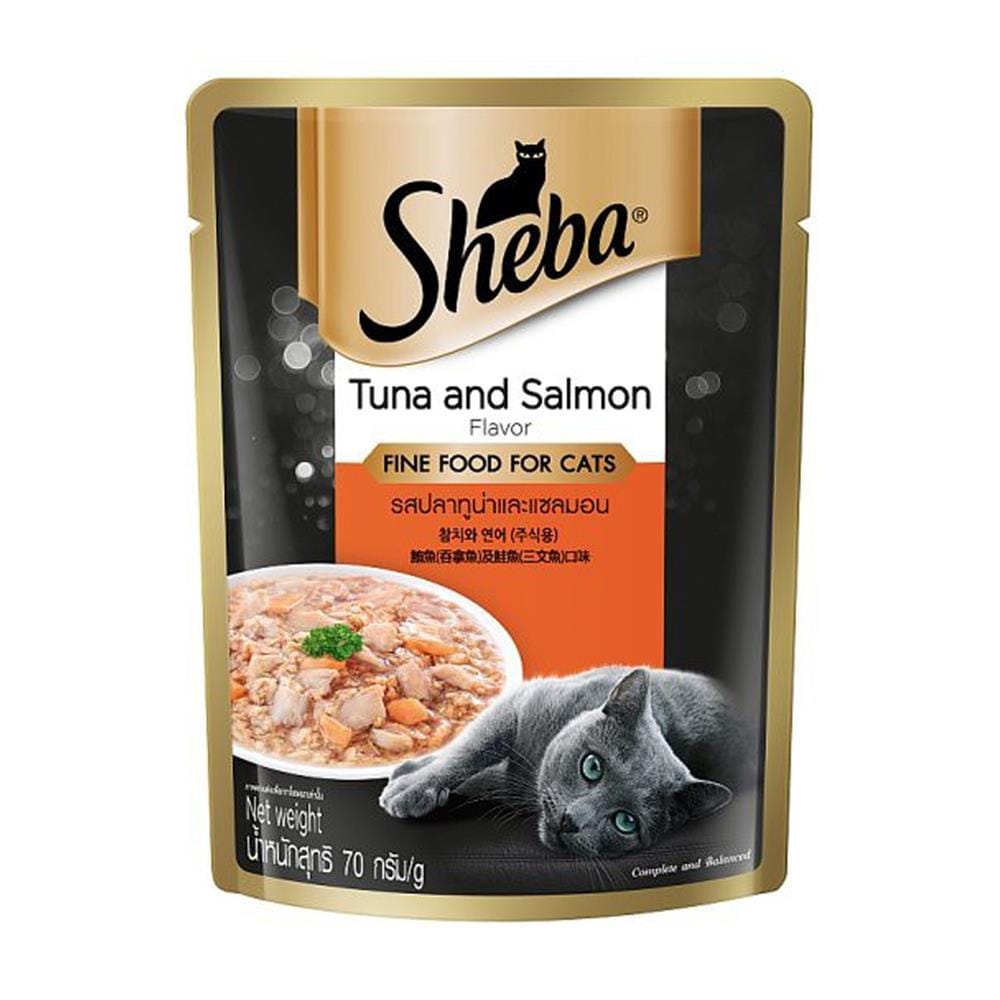 อาหารเปียกแมว SHEBA DELUXE TUNA AND SALMON 70 ก.