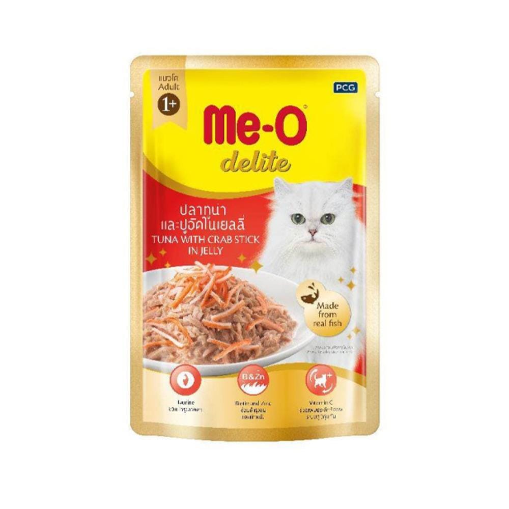อาหารเปียกแมว MEO DELITE ทูน่าและปูอัดในเจลลี่ 70 ก.