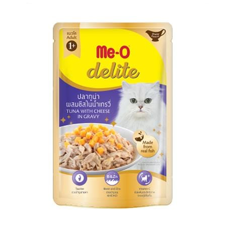 อาหารเปียกแมว MEO DELITE ปลาทูน่าผสมชีสในน้ำเกรวี่ 70 ก._0