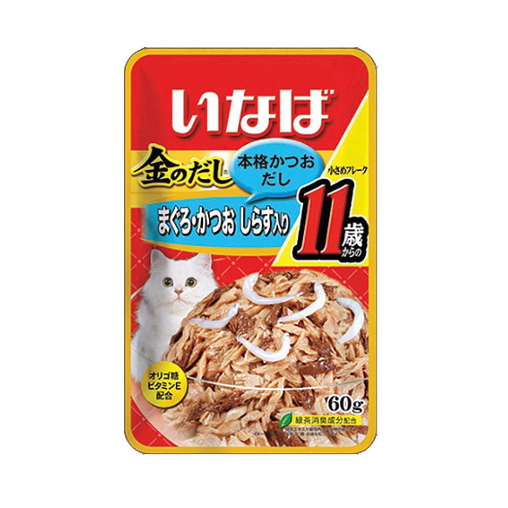 อาหารเปียกแมว INABA รสทูน่าเนื้อขาวและเนื้อแดงหน้าปลาข้าวสารในเยลลี่ 60 ก.