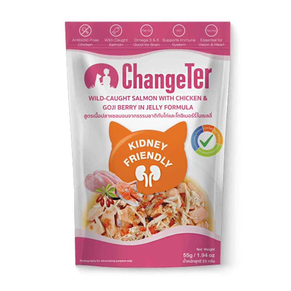อาหารเปียกแมว CHANGETER SALMON CHICKEN GOJI JELLY 55 ก.