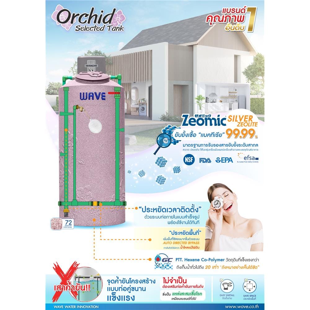 ถังเก็บน้ำ WAVE ORCHID SELECTED TANK 1000 ลิตร สีเทาแดง