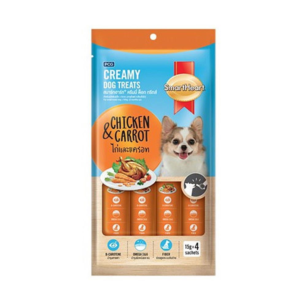 ขนมสุนัข SMARTHEART CREAMY DOG TREATS รสไก่และแครอท 60 ก.