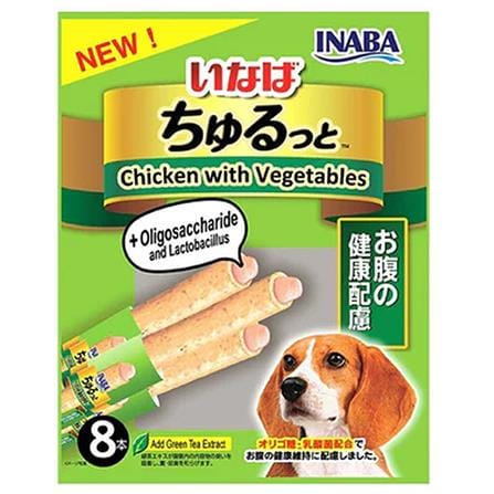 ขนมสุนัข INABA STICK CHICKEN & VEGETABLES PLUS OLIGOSACCHARIDE แพ็ก 8 ชิ้น