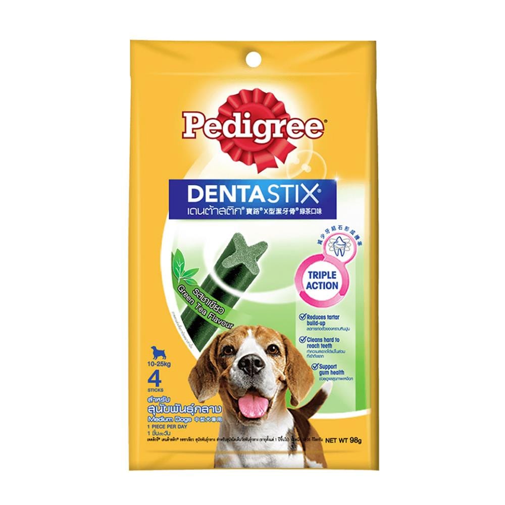 ขนมขัดฟันสุนัข PEDIGREE DENTA STIX 4 STICKS พันธุ์กลาง รสชาเขียว 98 ก.