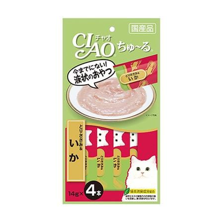 ขนมแมวเลีย CIAO-CHURU CHICKEN & SQUID แพ็ก 4 ชิ้น_0