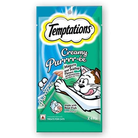 ขนมแมวเลีย TEMPTATIONS CREAMY PUREE MAGURO & SCALLOP 48 กรัม (แพ็ก 4 ชิ้น)_0