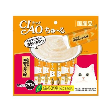 ขนมแมวเลีย CIAO-CHURU CHICKEN+SEAFOOD แพ็ก 20 ชิ้น_0