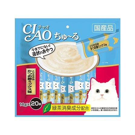 ขนมแมวเลีย CIAO-CHURU CHICKEN & KATSUO SLICE แพ็ก 20 ชิ้น