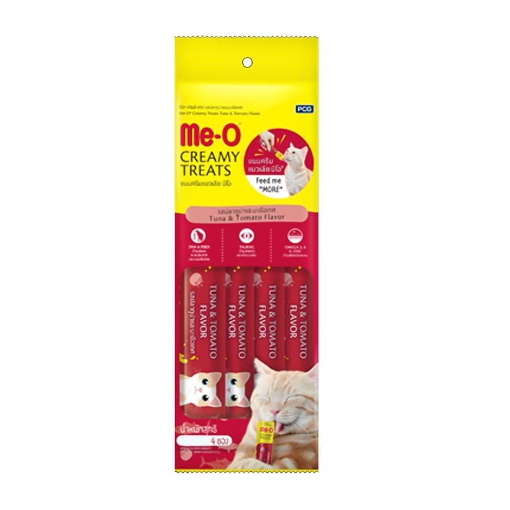 ขนมแมวเลีย ME-O CREAMY TREATS รสปลาทูน่าและมะเขือเทศ แพ็ก 4 ชิ้น