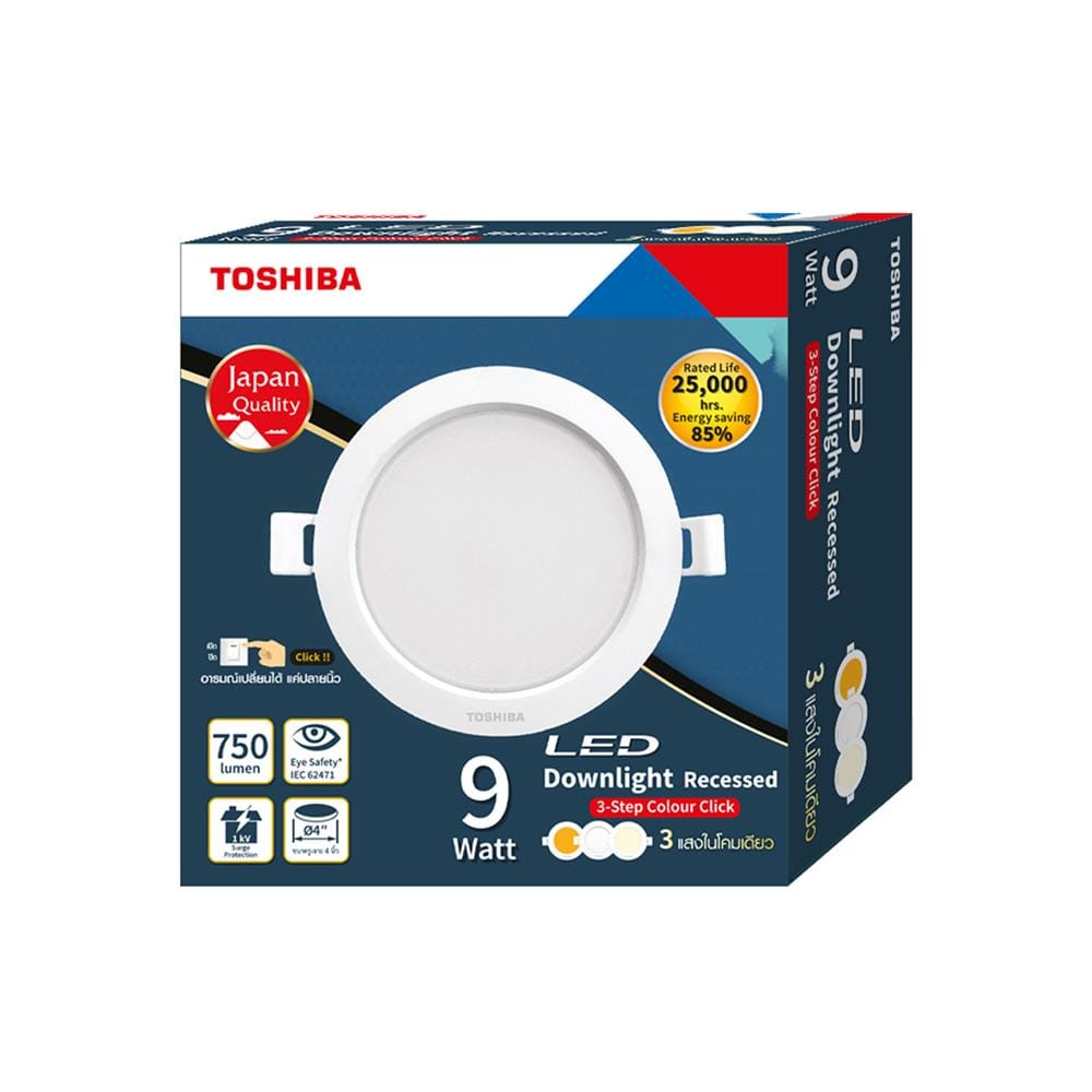 ดาวน์ไลท์ LED TOSHIBA RLDDRC015VACTH1 4 นิ้ว 9 วัตต์ DAYLIGHT/COOL WHITE/WARM WHITE สีขาว