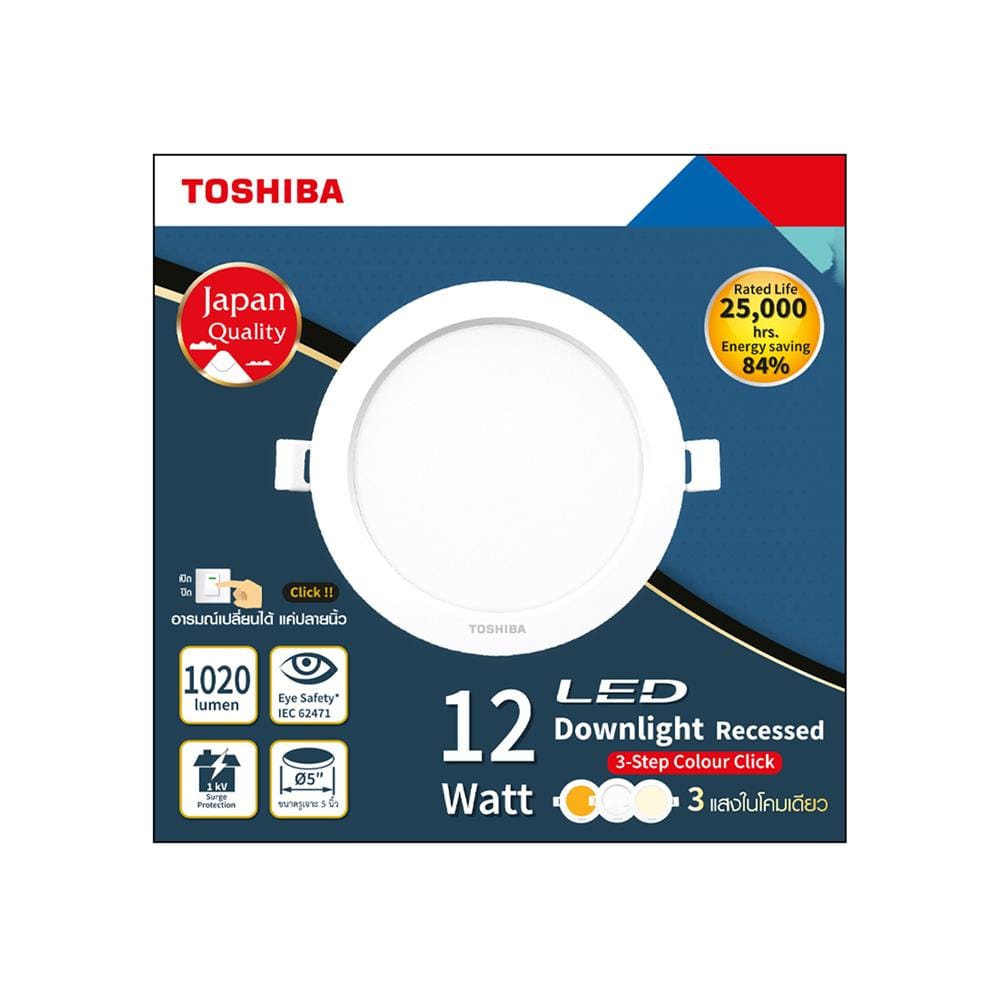 ดาวน์ไลท์ LED TOSHIBA RLDDRC012VACTH1 5 นิ้ว 12 วัตต์ DAYLIGHT/COOL WHITE/WARM WHITE สีขาว