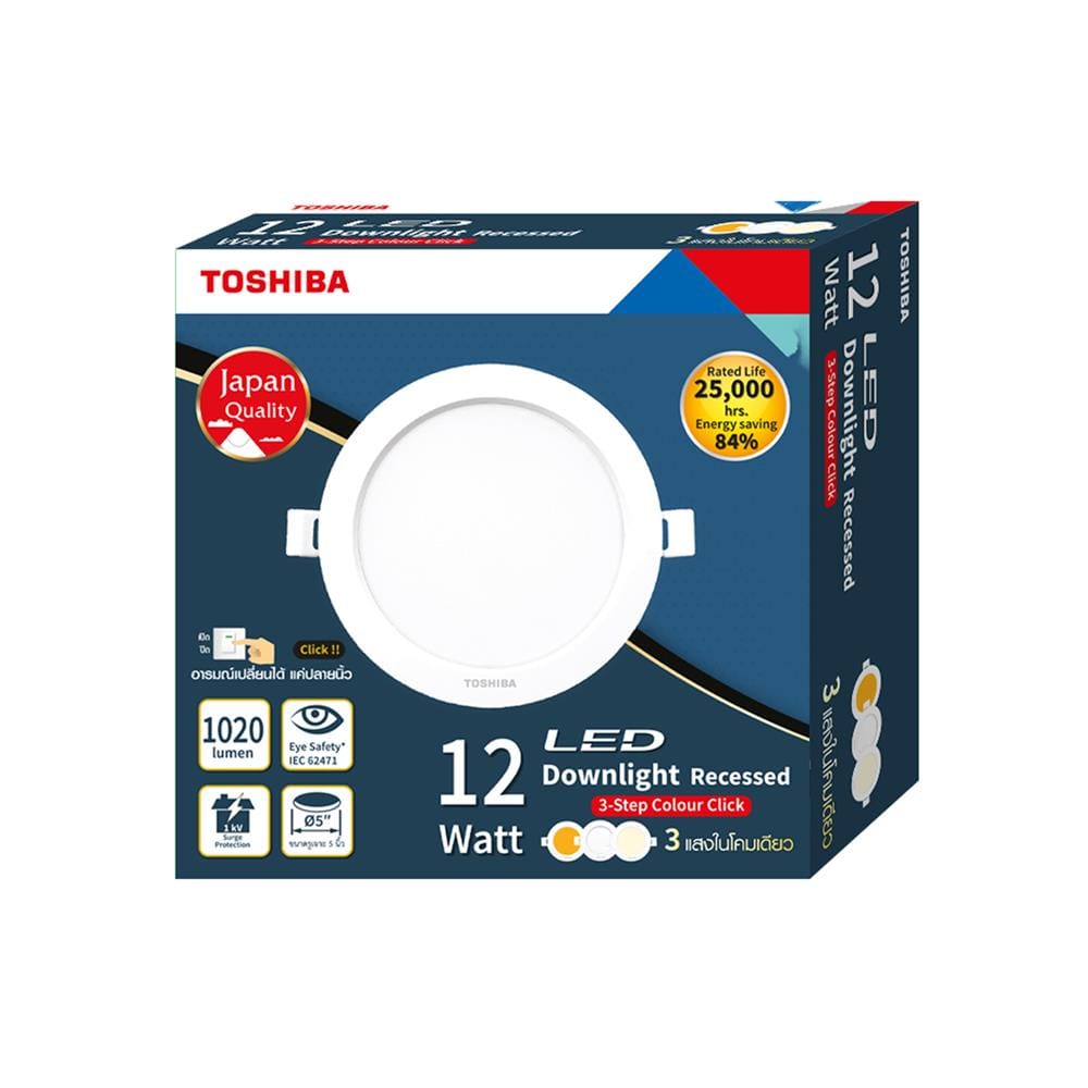 ดาวน์ไลท์ LED TOSHIBA RLDDRC012VACTH1 5 นิ้ว 12 วัตต์ DAYLIGHT/COOL WHITE/WARM WHITE สีขาว
