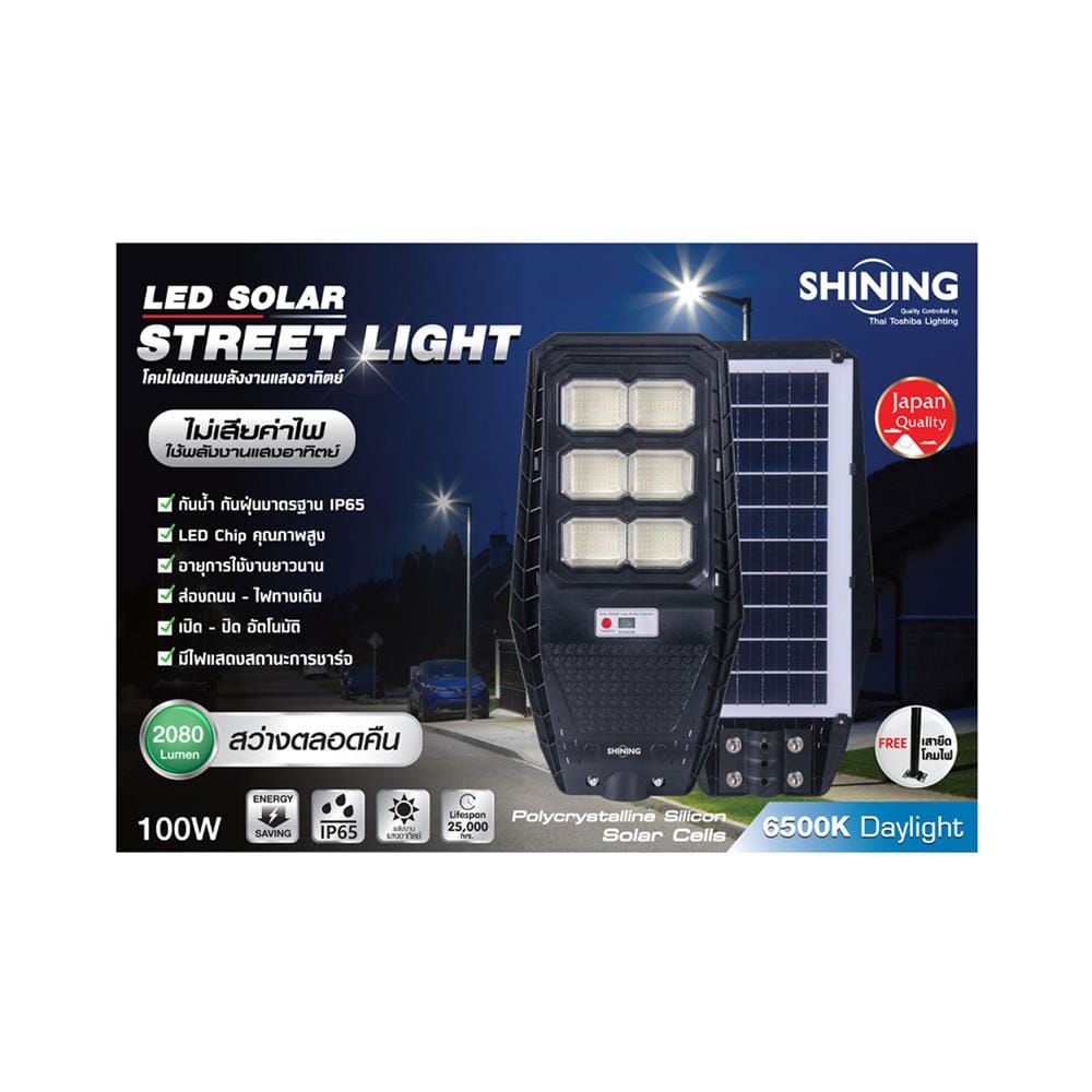 ไฟถนน SOLAR SHINING S-ST10065F-2SL 100 วัตต์ DAYLIGHT สีดำ
