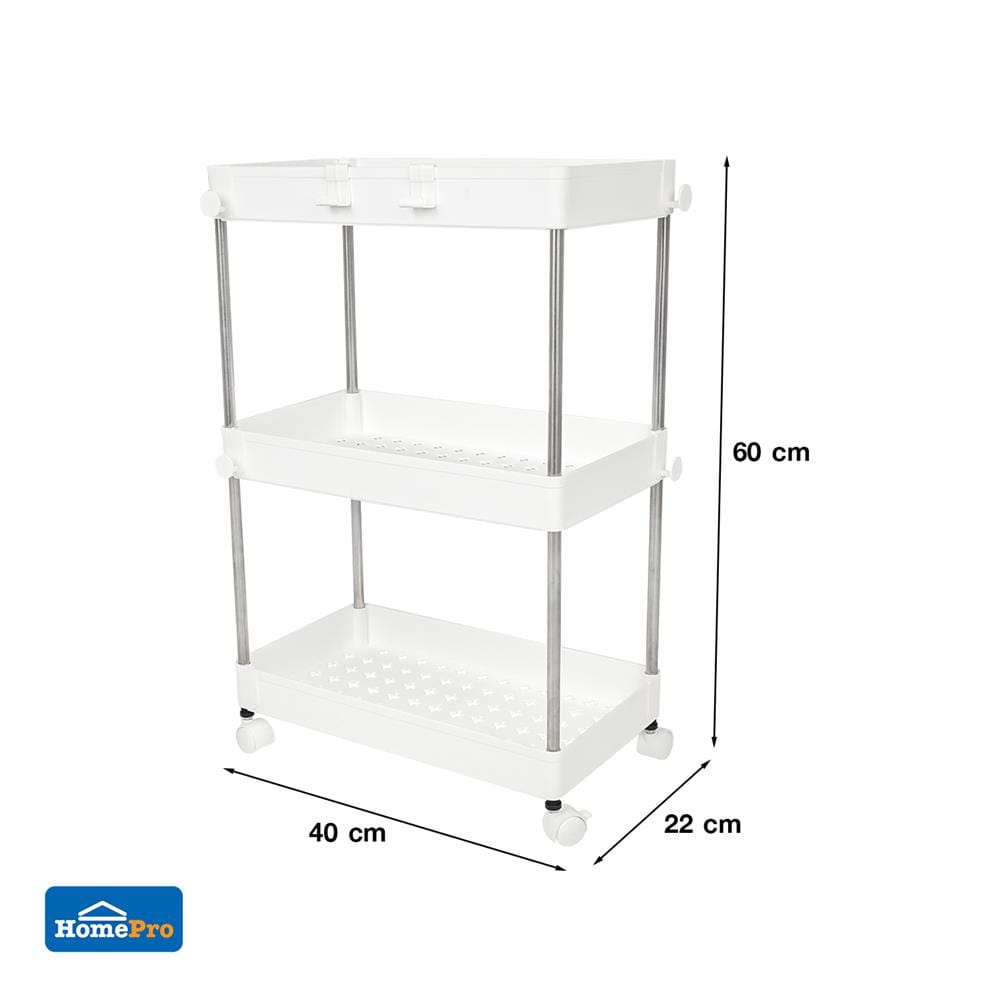 ชั้นวางของพลาสติก 3 ชั้น มีล้อ KECH NIFTY 40X22X60 ซม. สีขาว