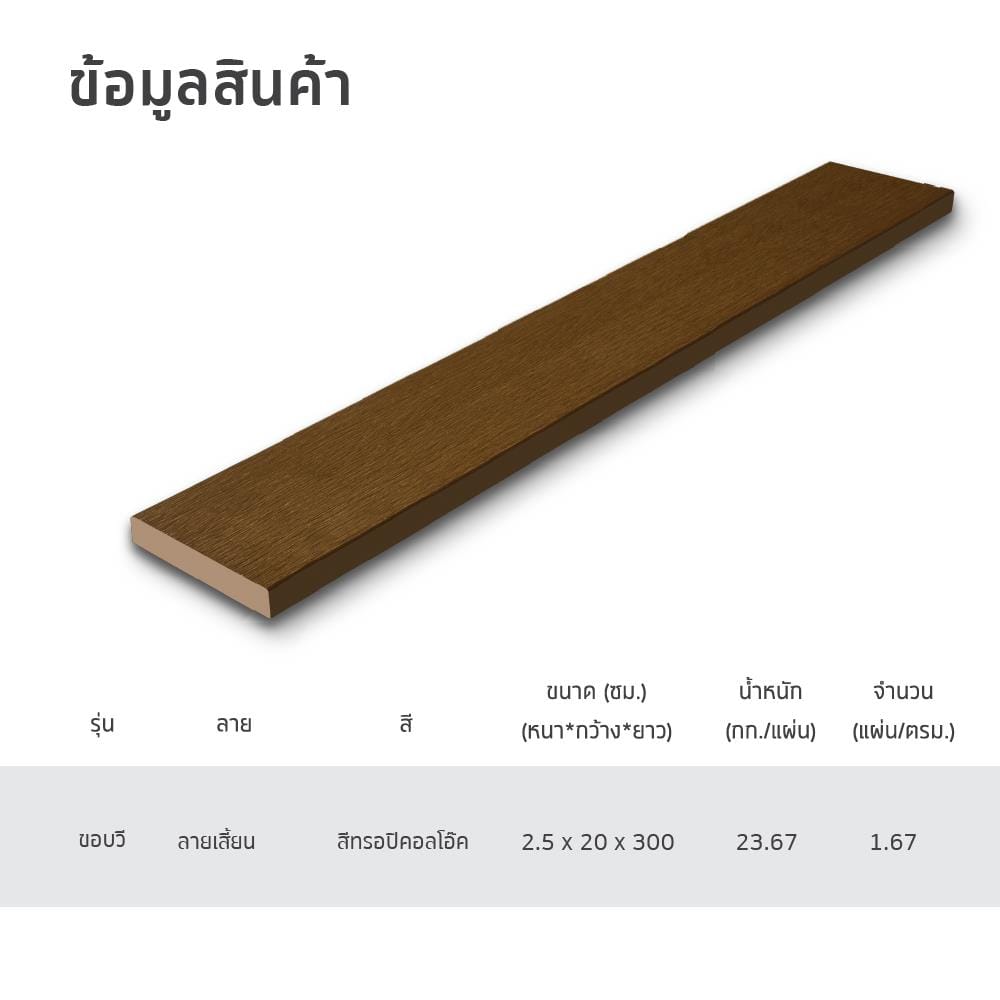 ไม้พื้น SHERA คัลเลอร์ทรู ขอบวี ลายเสี้ยน 20X300X2.5 ซม. สีทรอปิคอลโอ๊ค