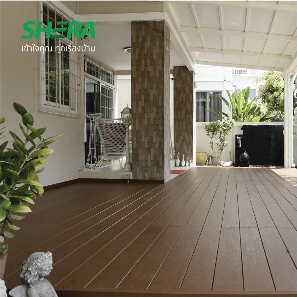 ไม้พื้น SHERA ลายเสี้ยนวี 20x300x2.5 ซม. สีสักทรายทอง